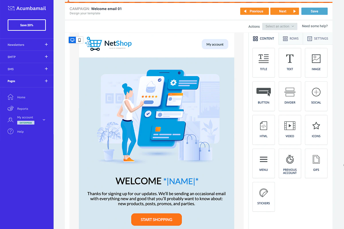 screenshot of Acumbamail
