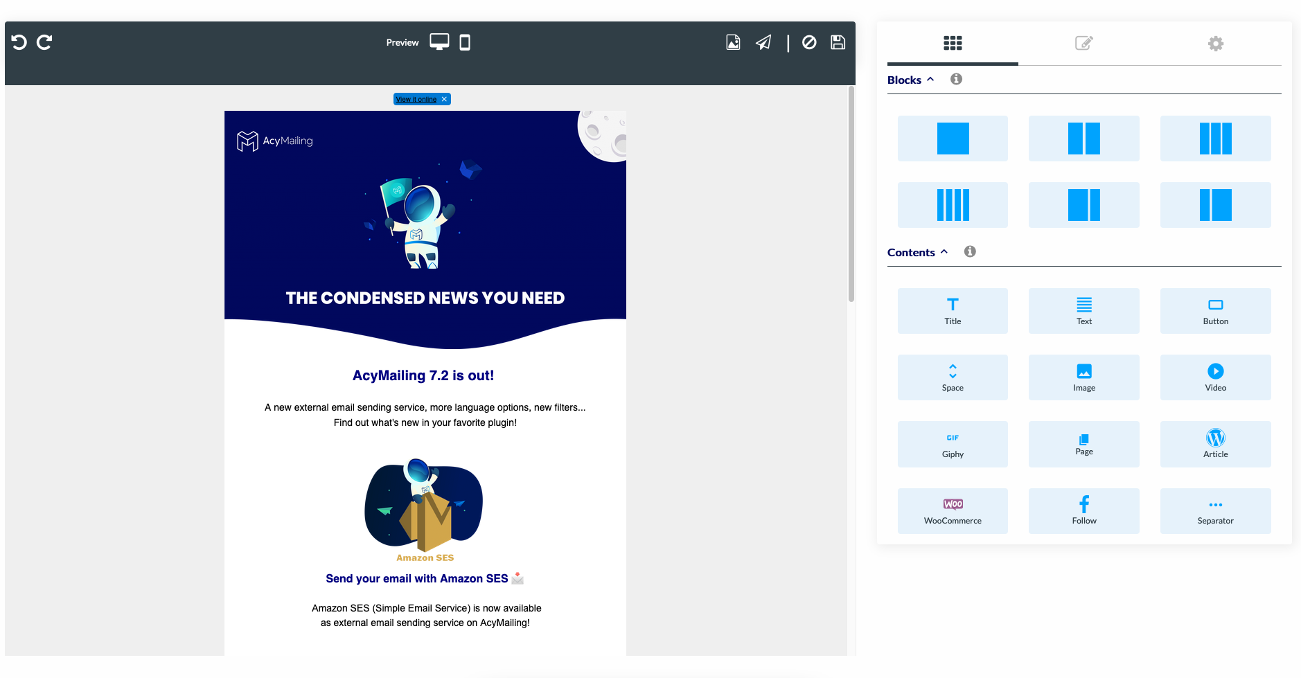 screenshot of AcyMailing