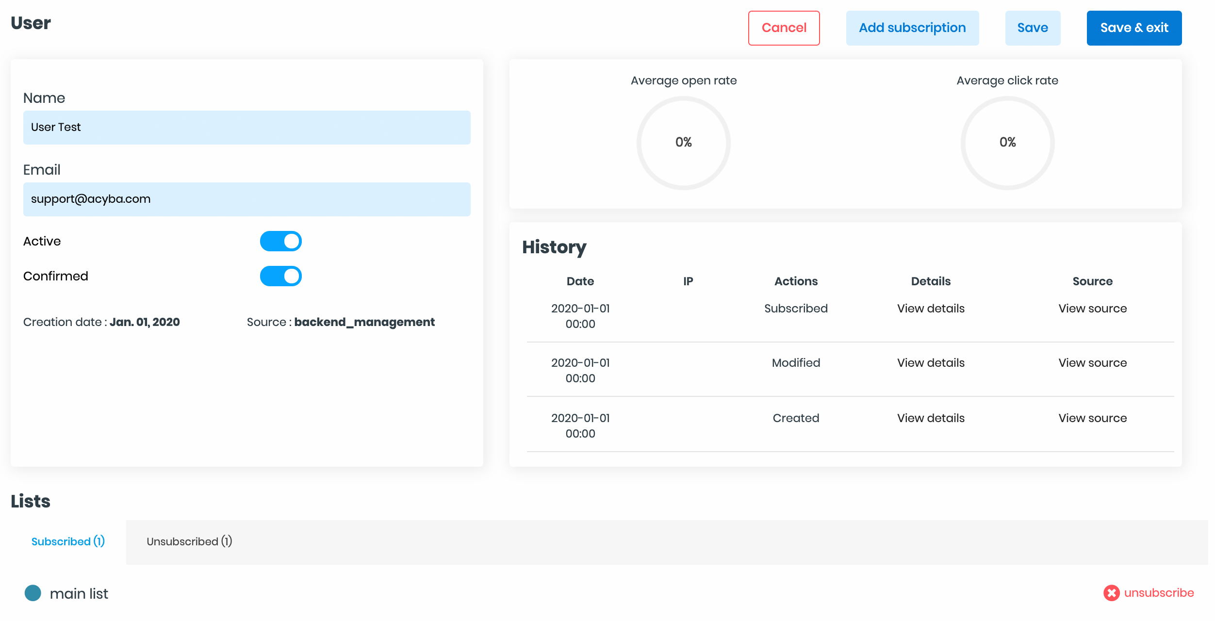 screenshot of AcyMailing