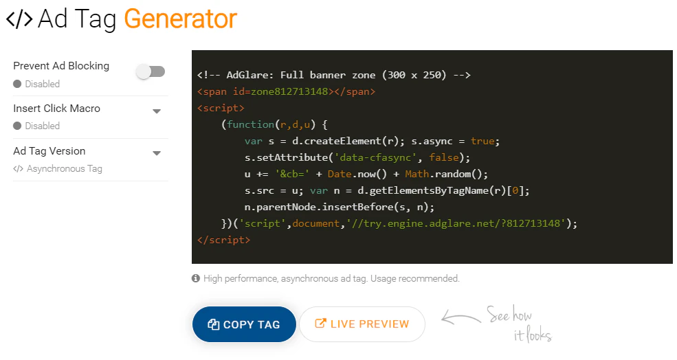 screenshot of AdGlare