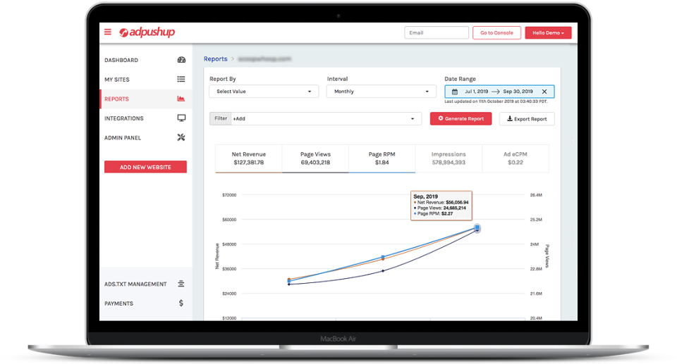 screenshot of AdPushup