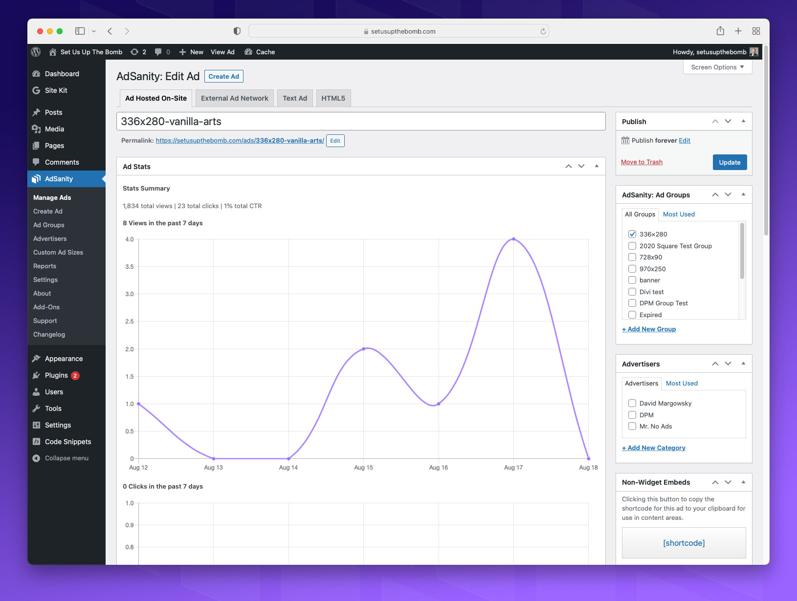 screenshot of AdSanity