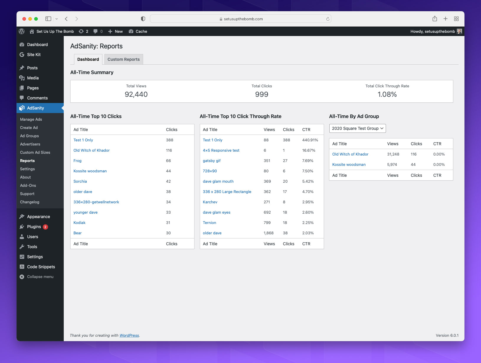 screenshot of AdSanity