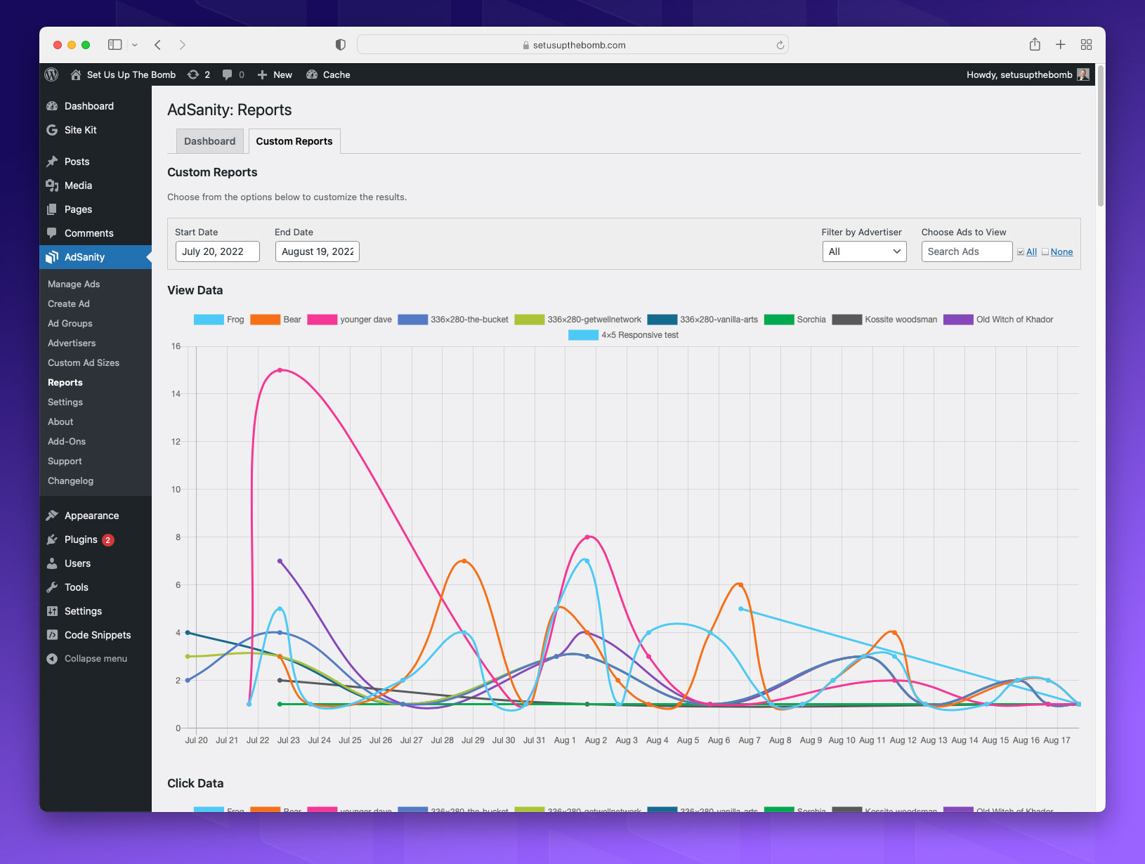 screenshot of AdSanity