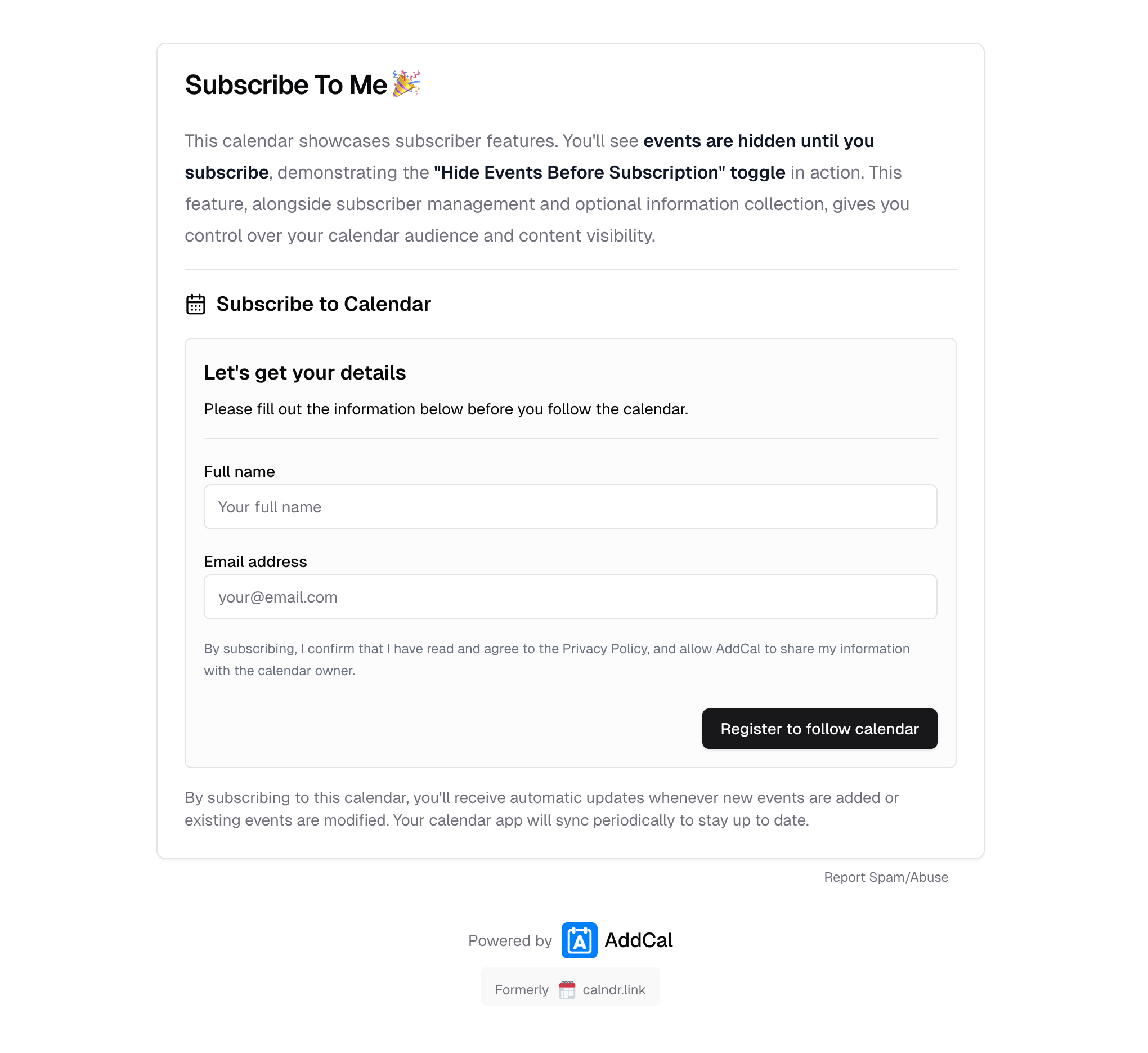 screenshot of AddCal