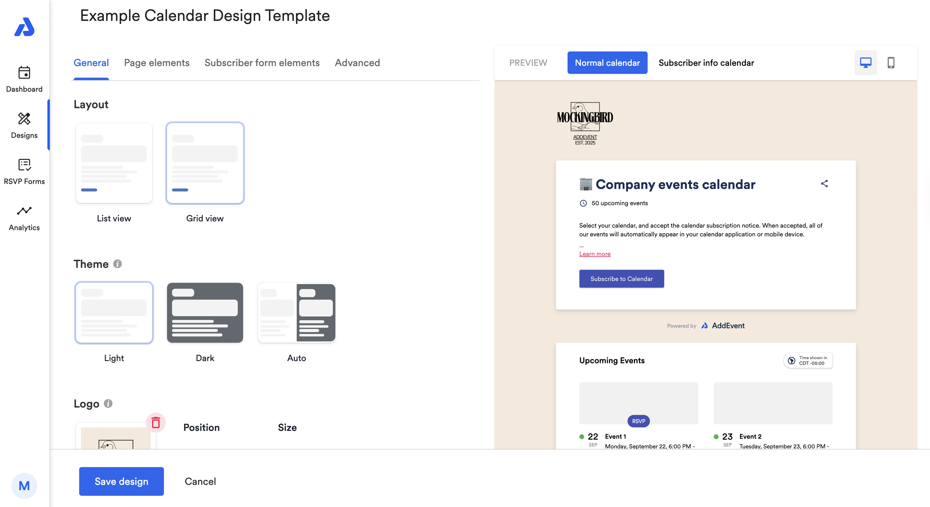 screenshot of AddEvent