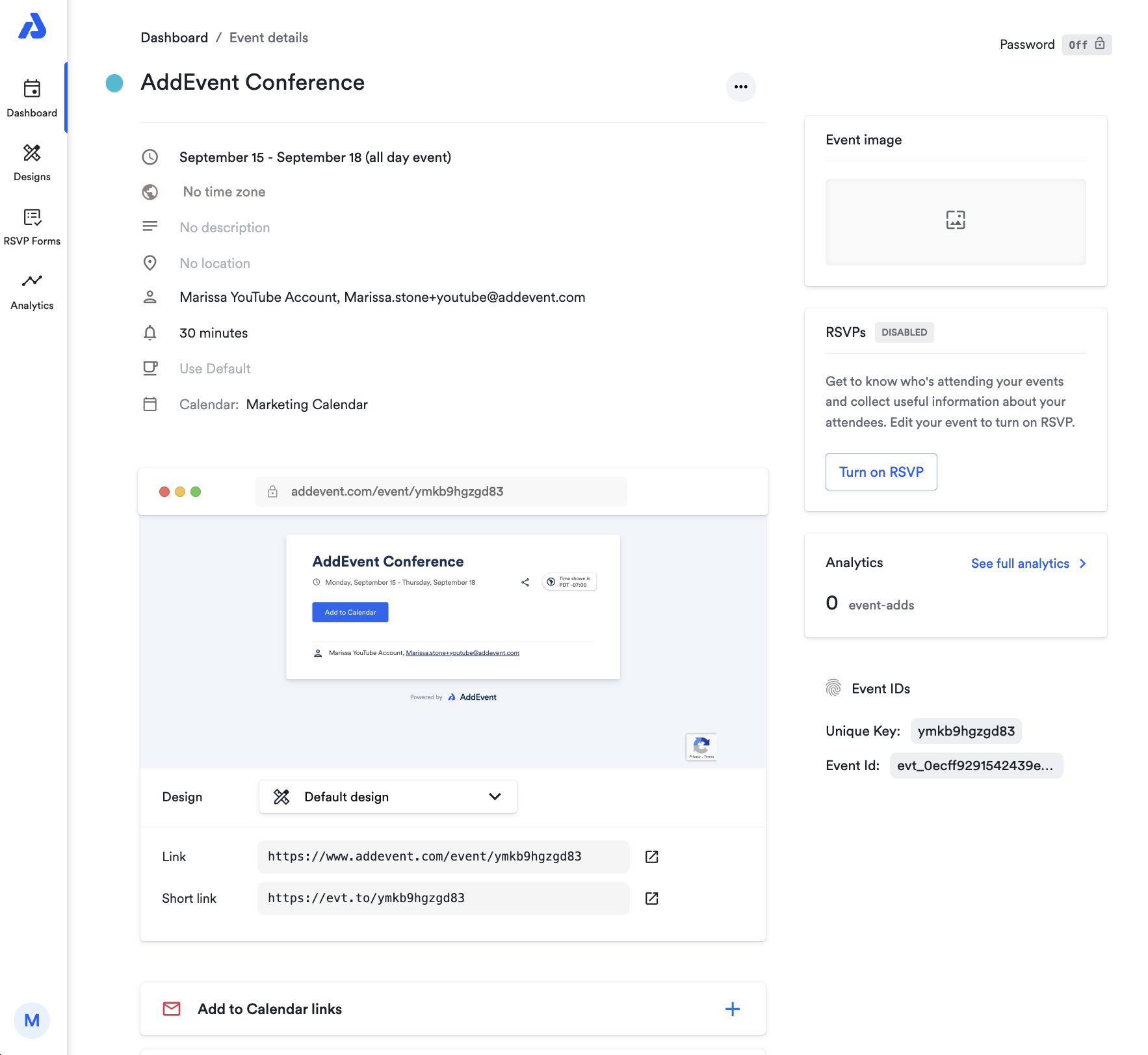 screenshot of AddEvent