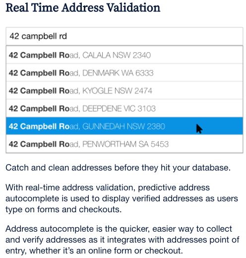 screenshot of Addressfinder