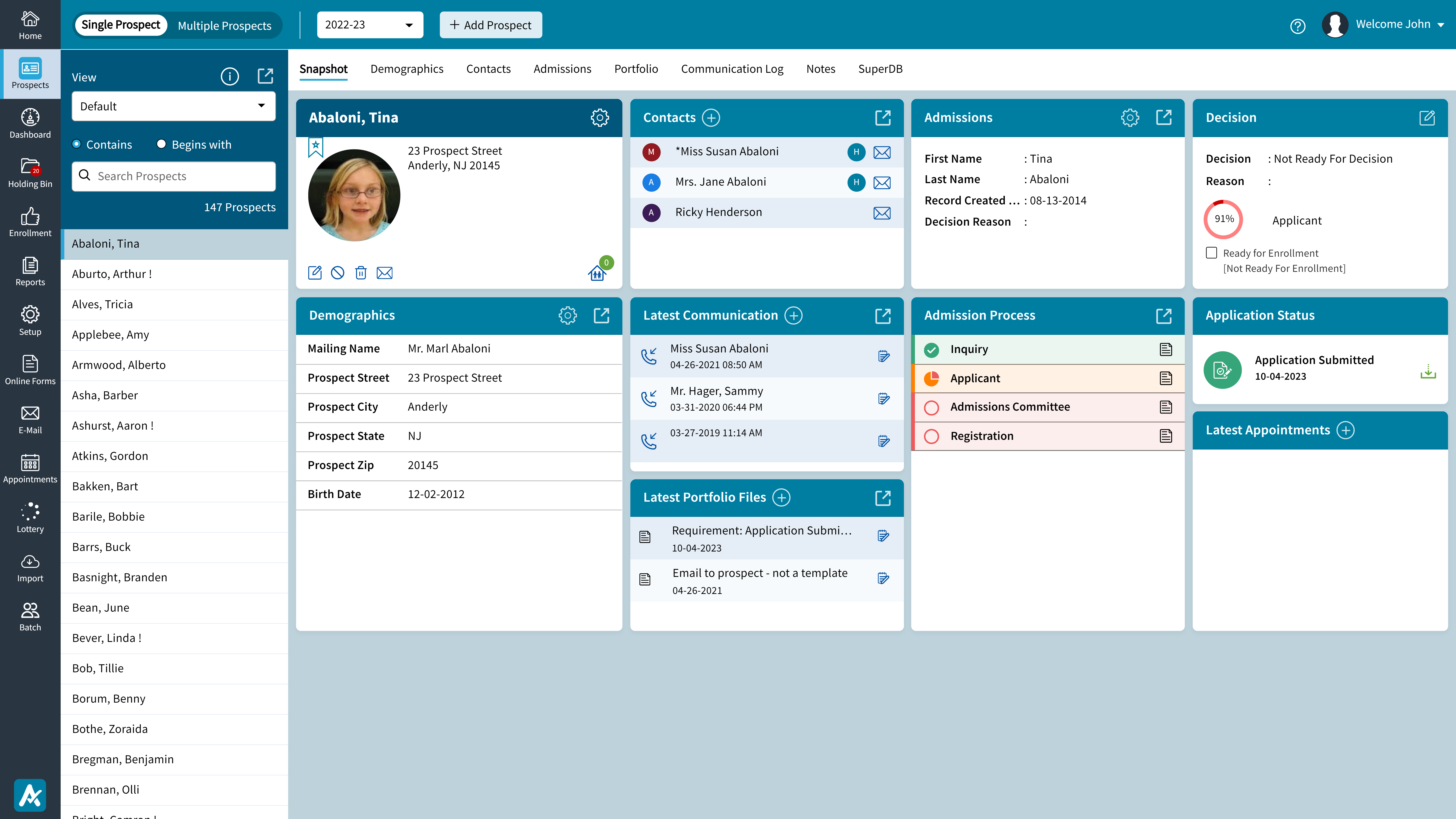 screenshot of AdmissionsPlus