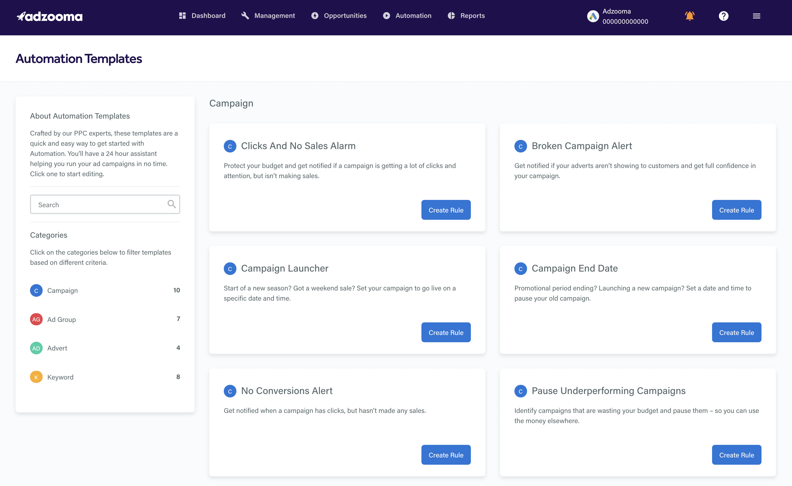 screenshot of Adzooma