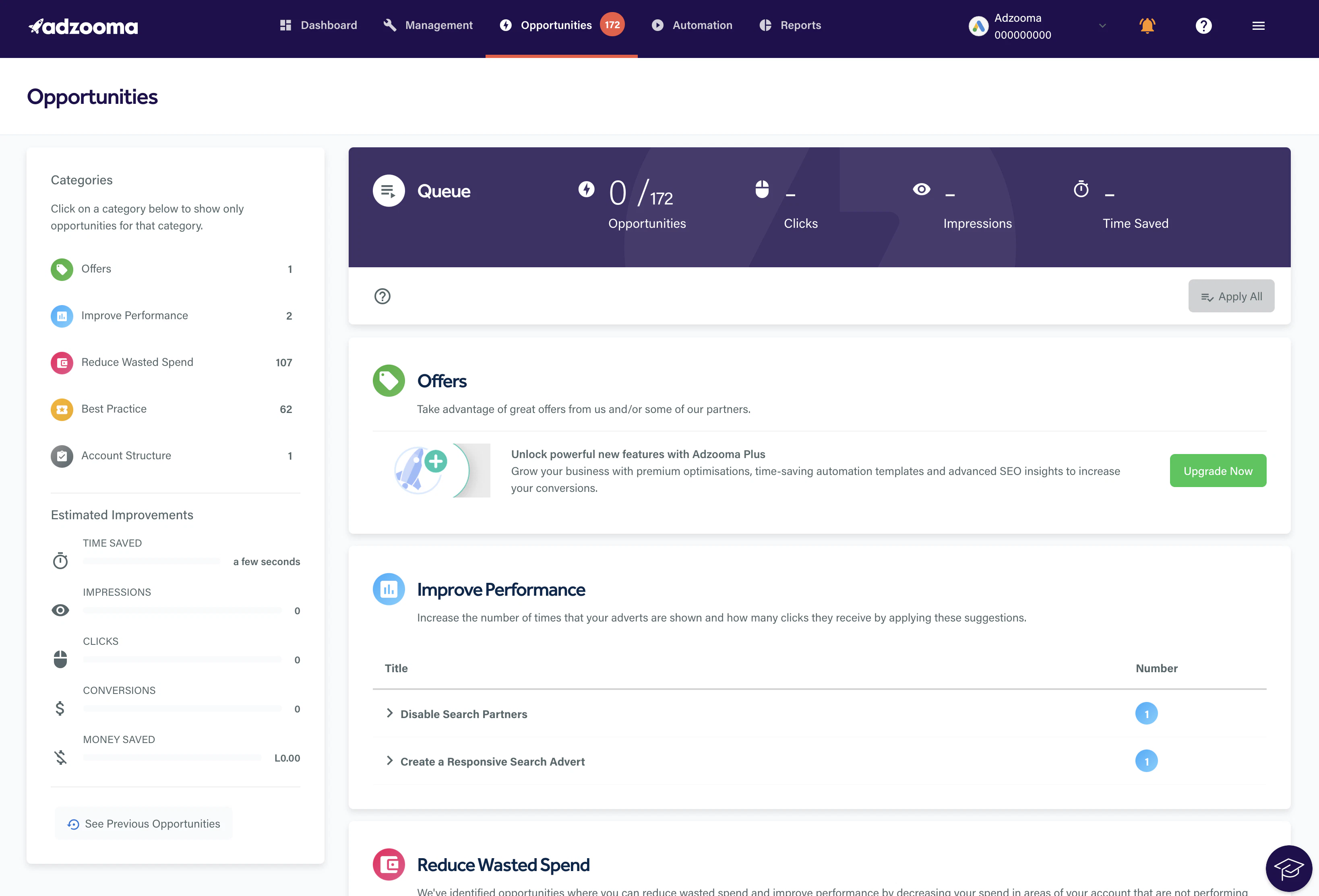 screenshot of Adzooma
