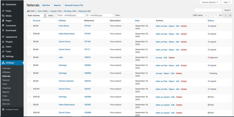 screenshot of AffiliateWP