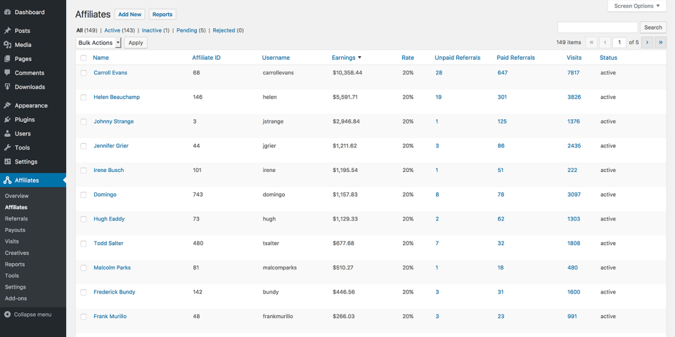 screenshot of AffiliateWP