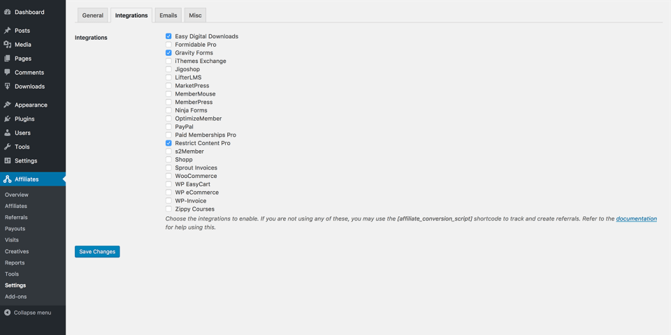 screenshot of AffiliateWP
