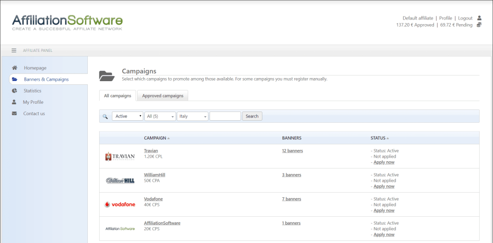 screenshot of AffiliationSoftware
