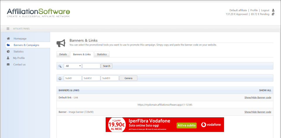 screenshot of AffiliationSoftware
