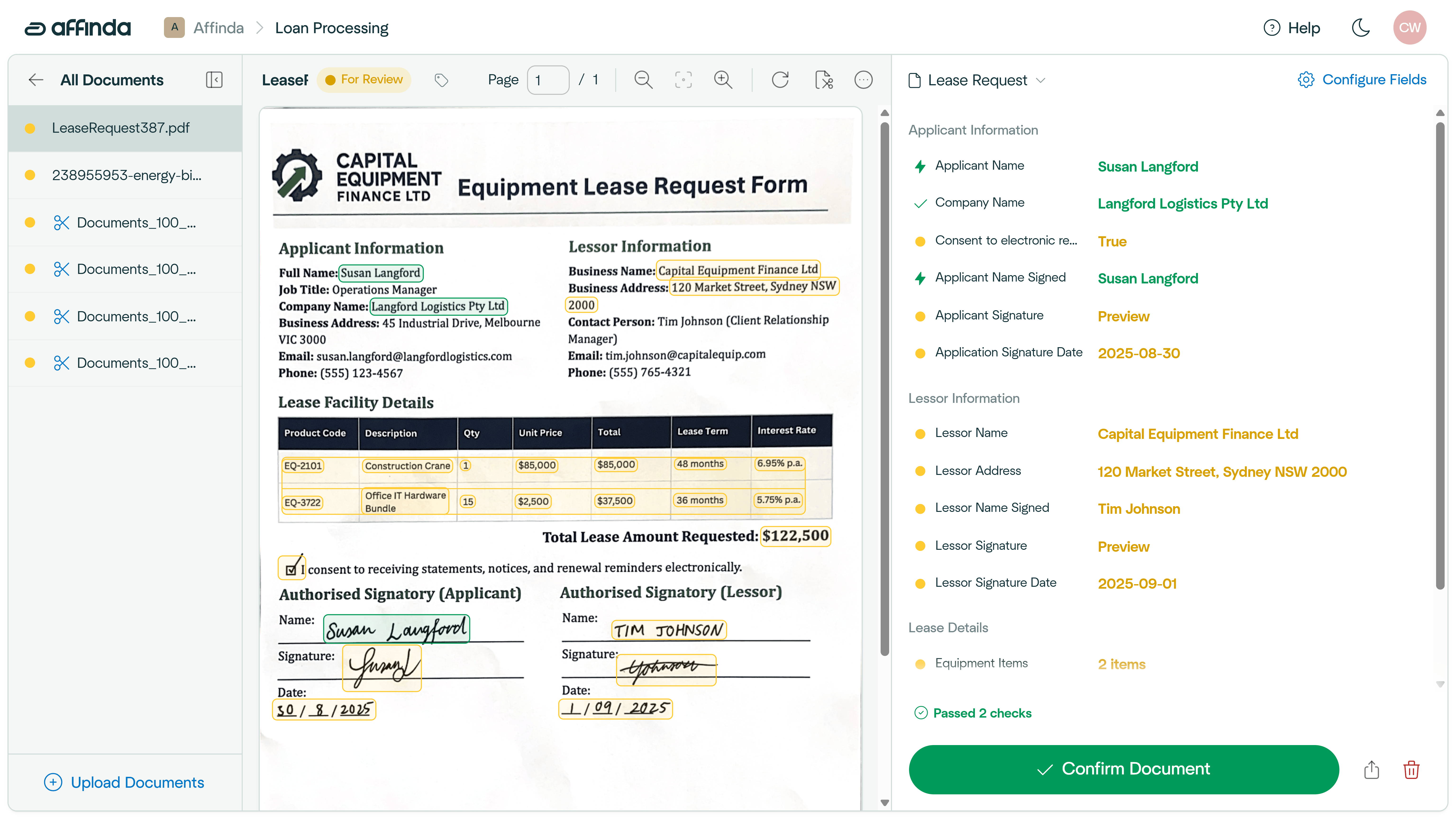 screenshot of Affinda