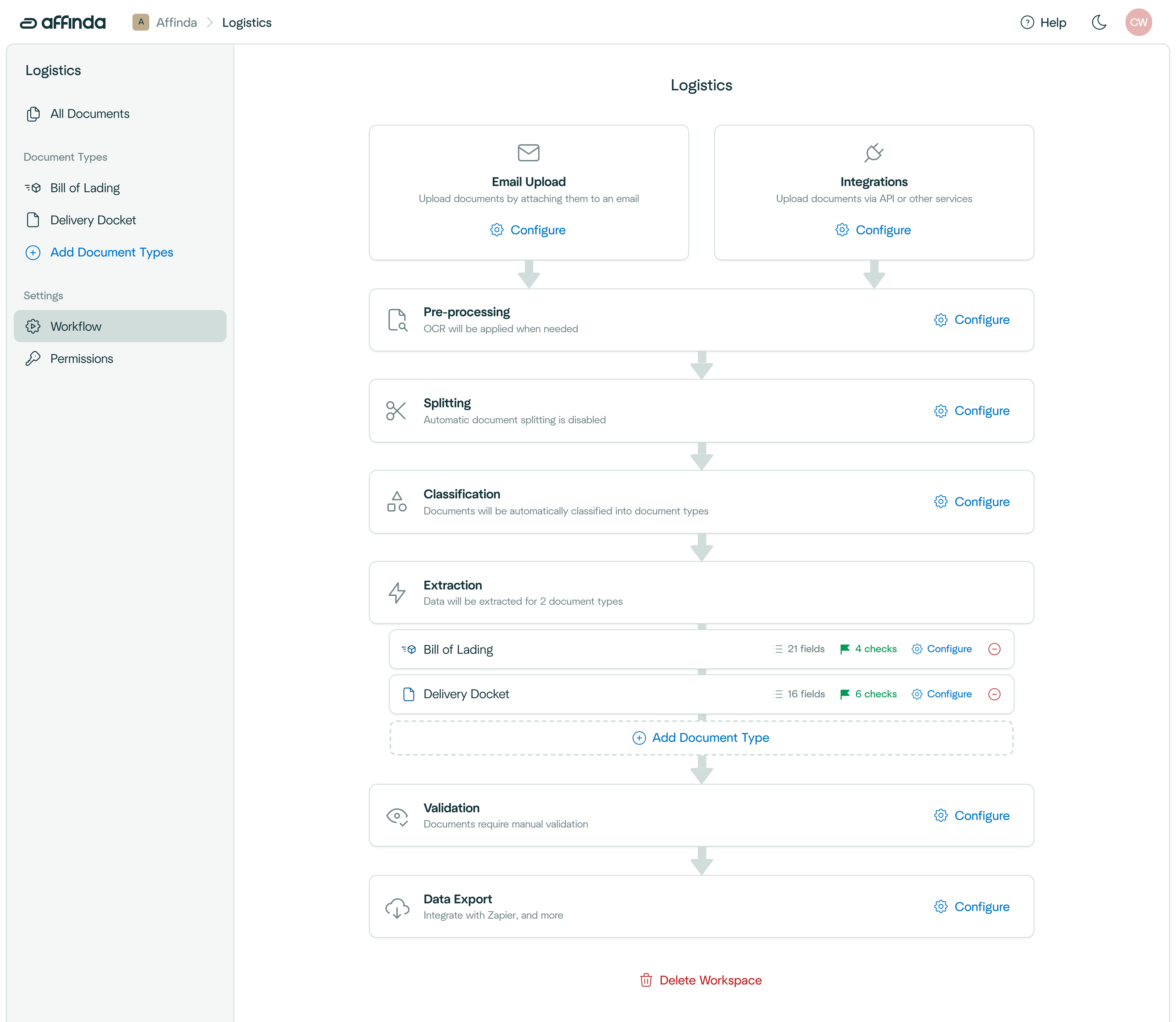 screenshot of Affinda