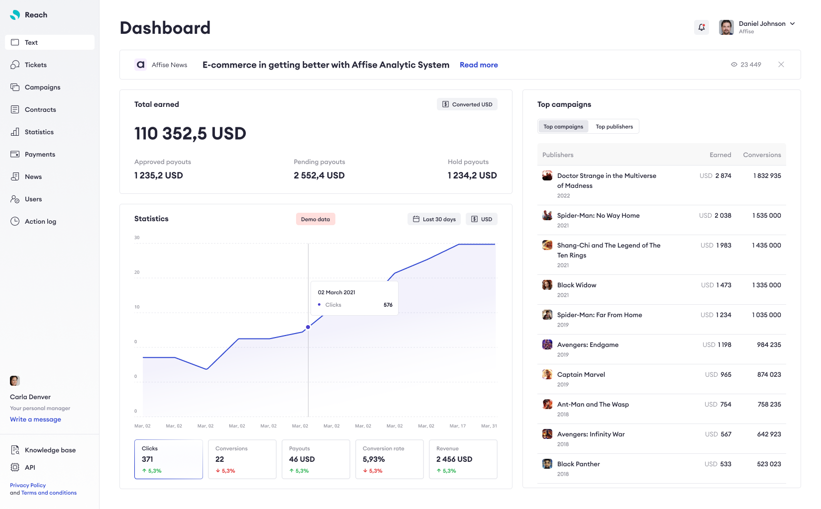 screenshot of Affise