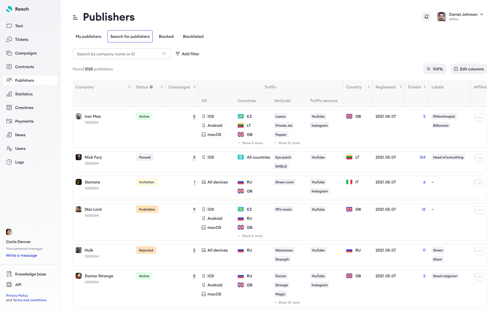 screenshot of Affise