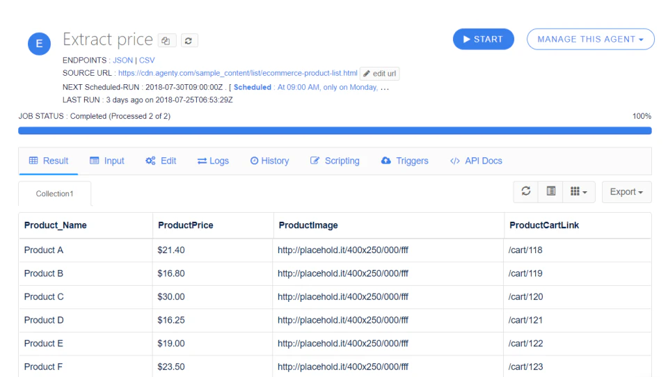 screenshot of Agenty