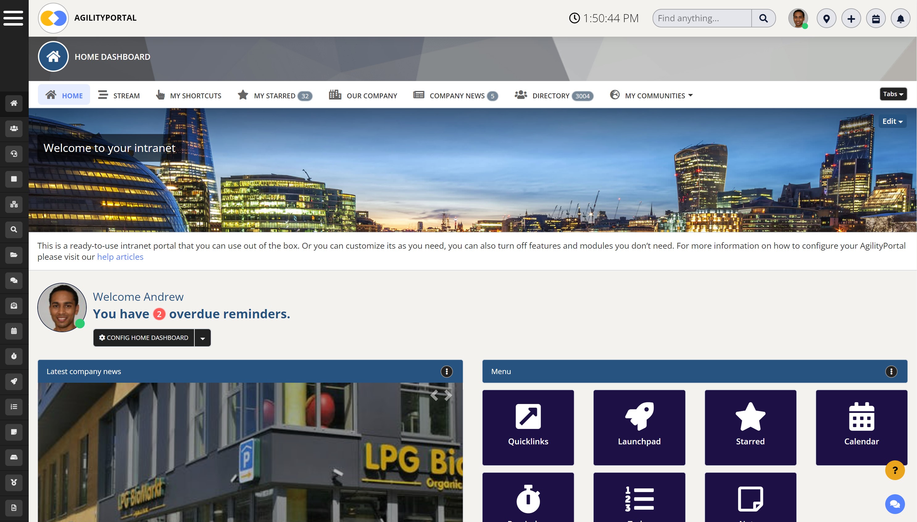 screenshot of AgilityPortal