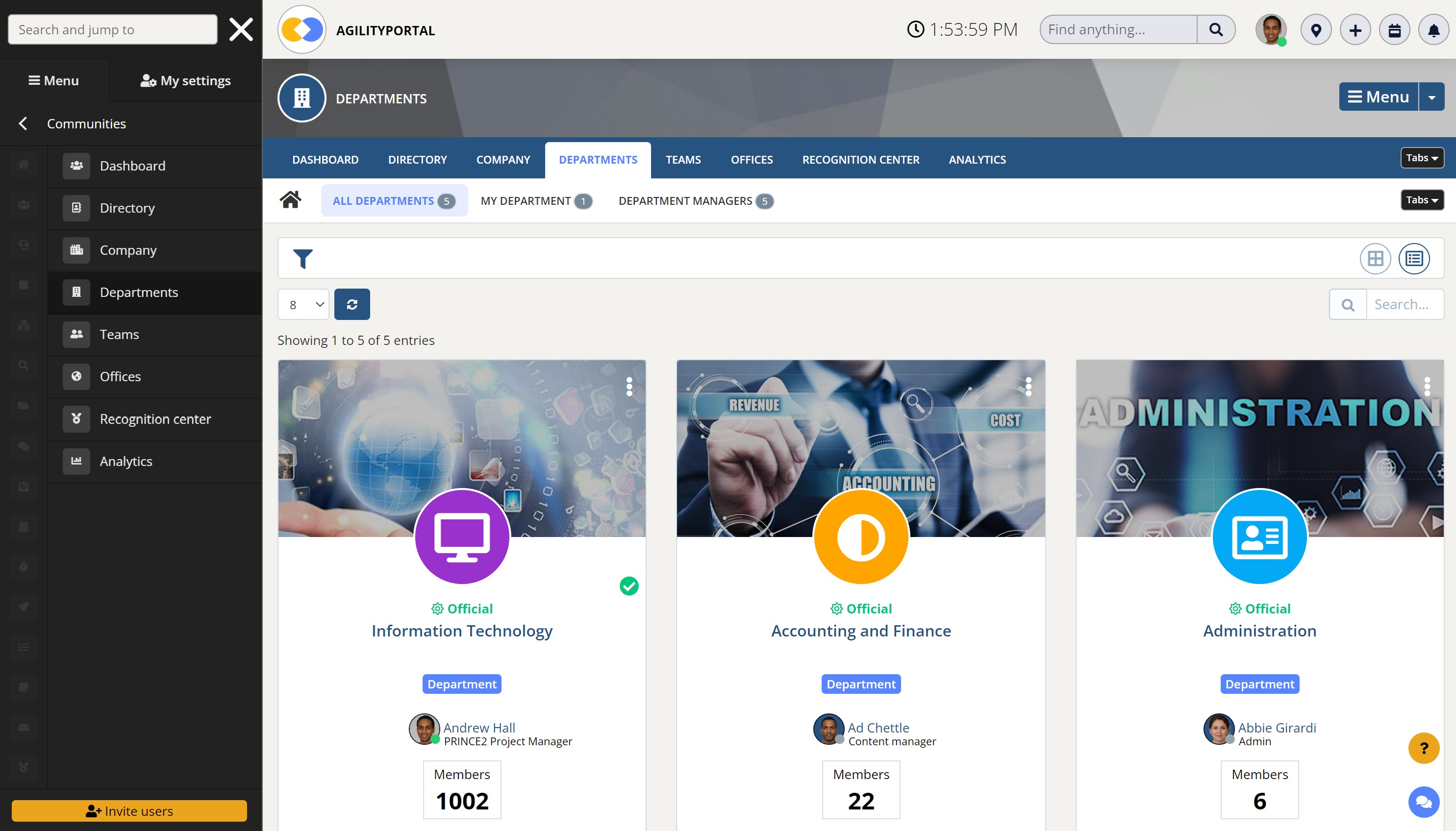screenshot of AgilityPortal
