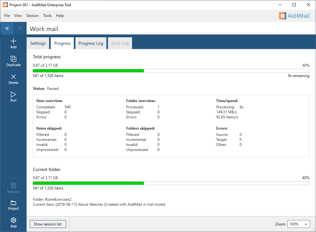screenshot of Aid4Mail