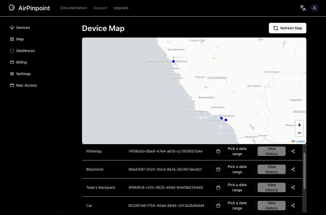 screenshot of AirPinpoint