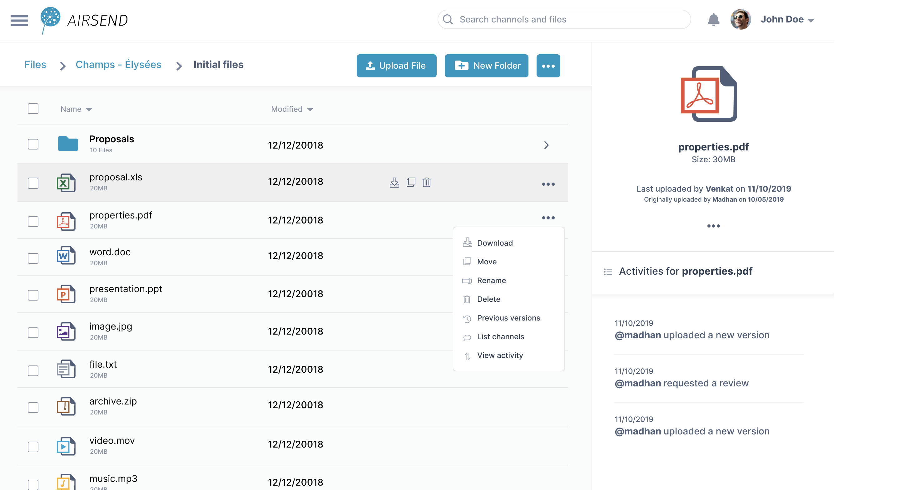 screenshot of AirSend