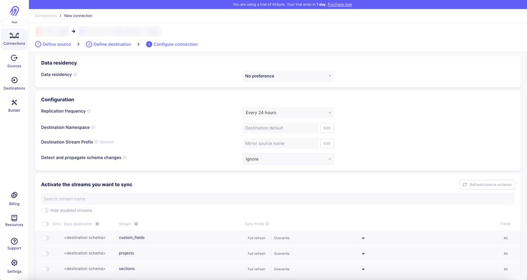 screenshot of Airbyte