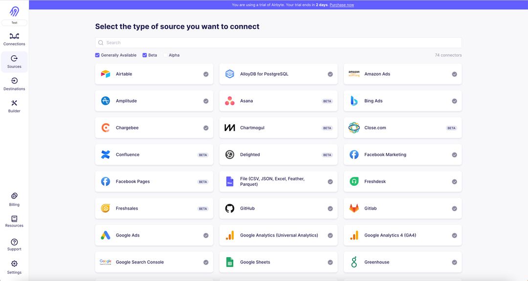 screenshot of Airbyte