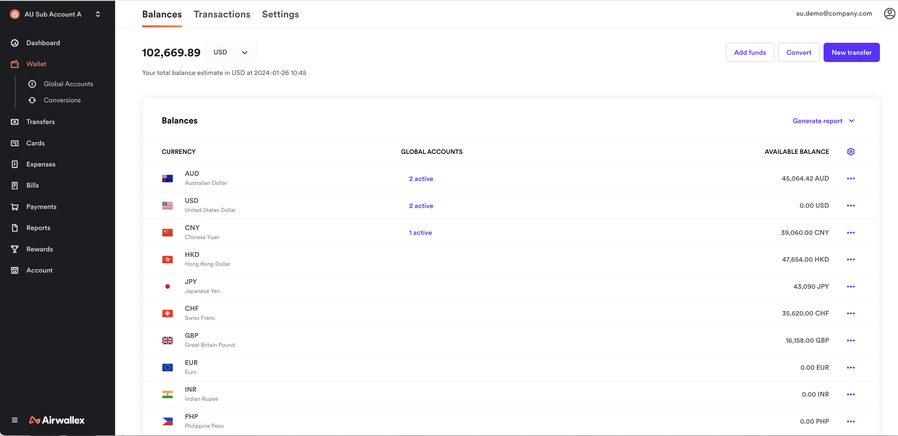 screenshot of Airwallex