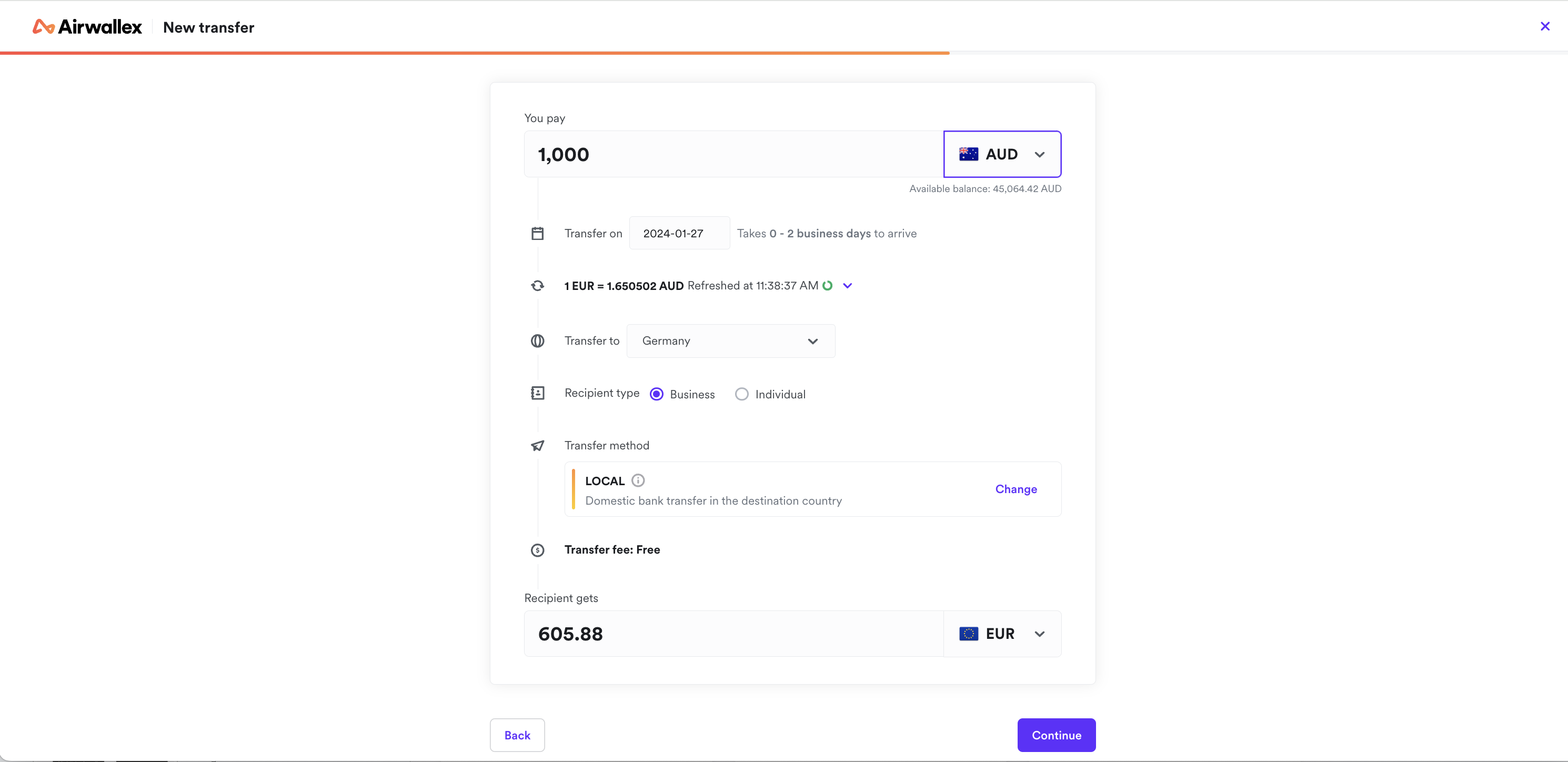 screenshot of Airwallex