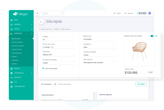 screenshot of Alegra