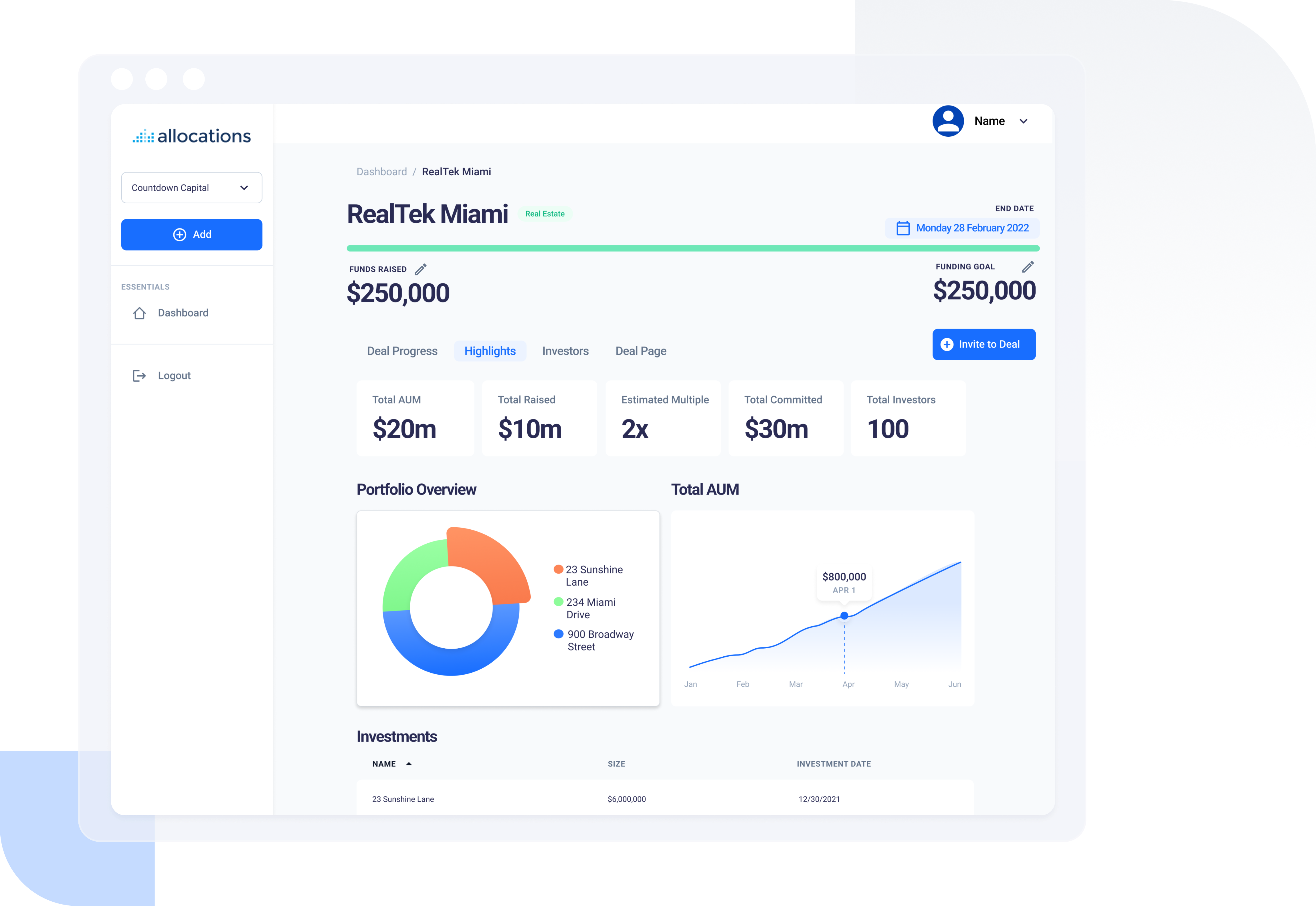 screenshot of Allocations