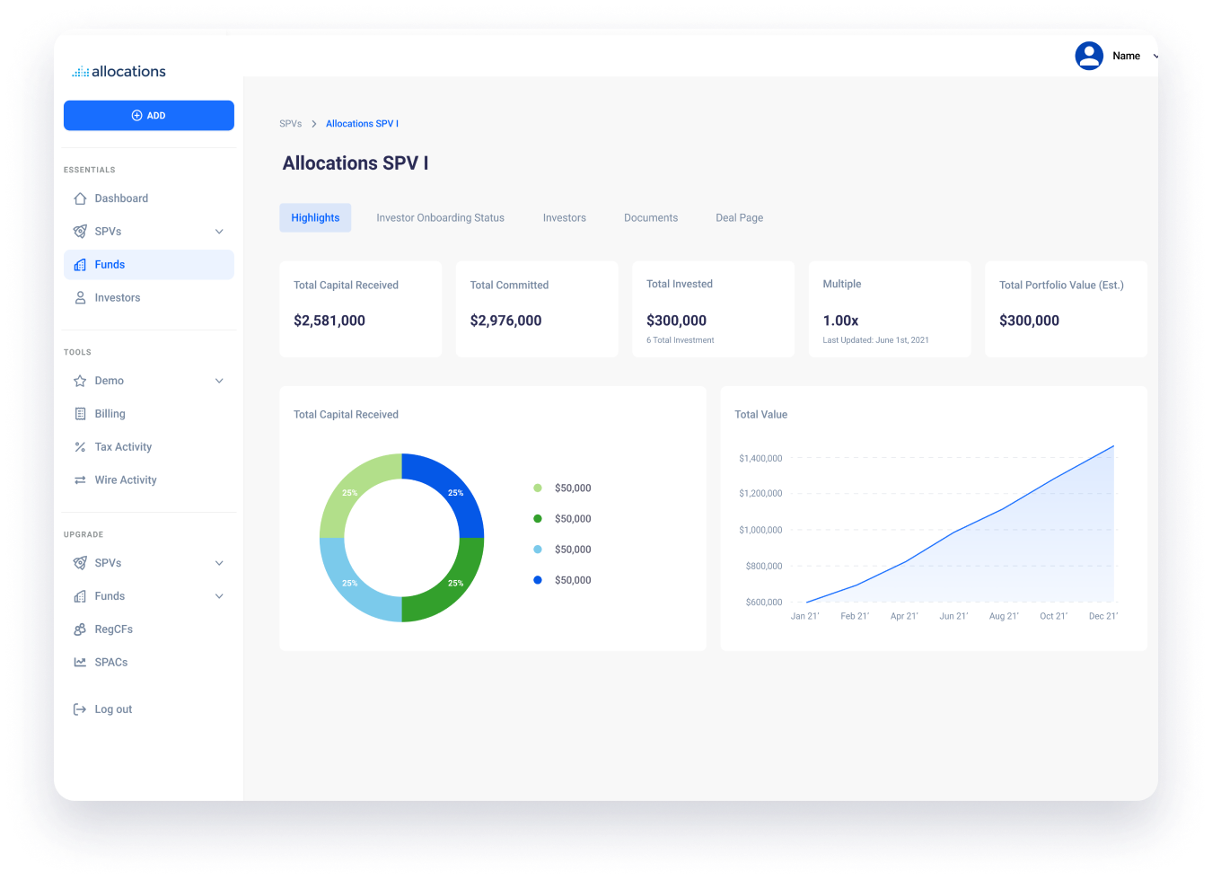 screenshot of Allocations