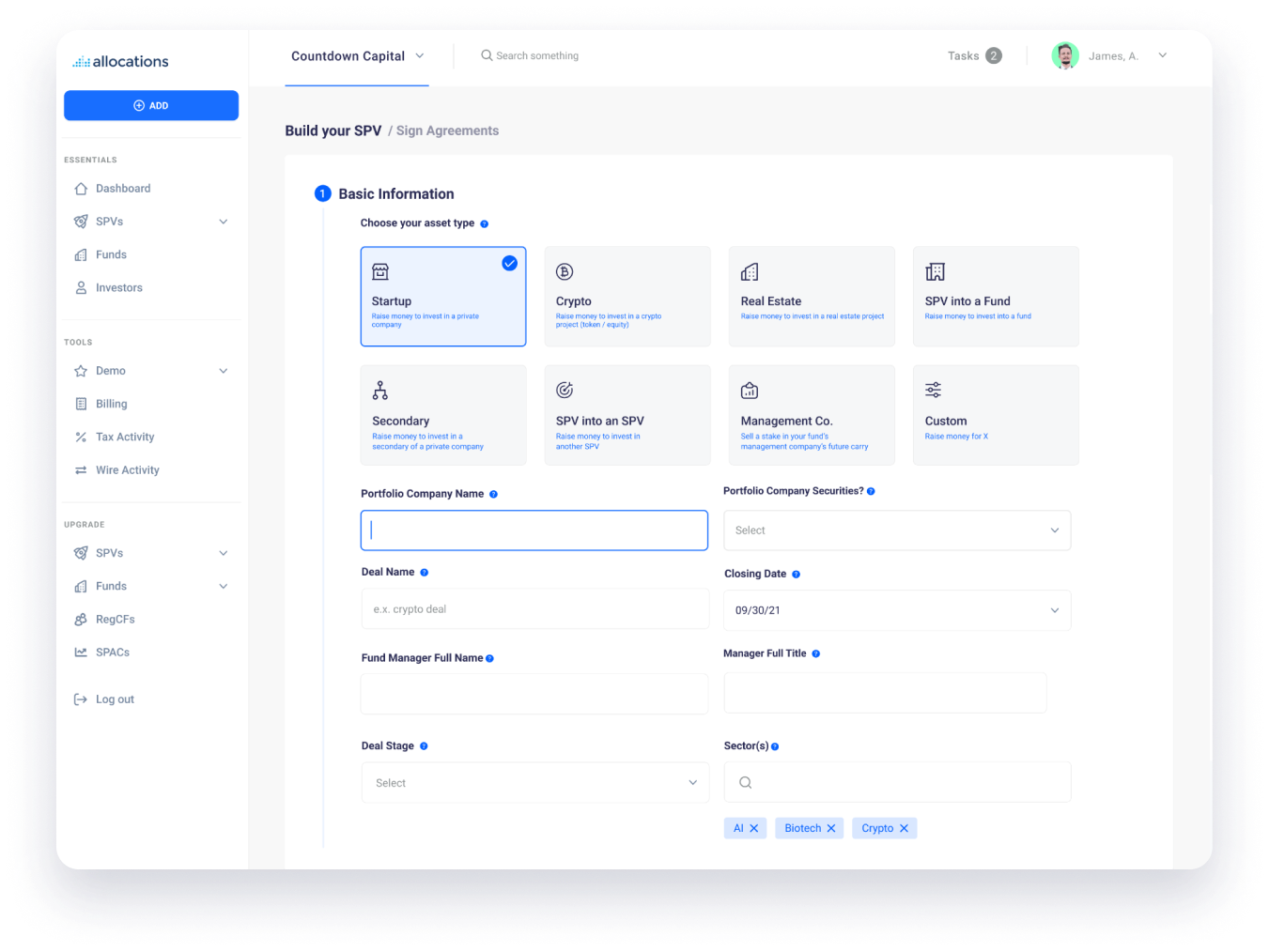 screenshot of Allocations