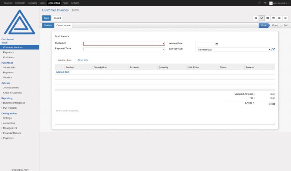 screenshot of AlloyERP