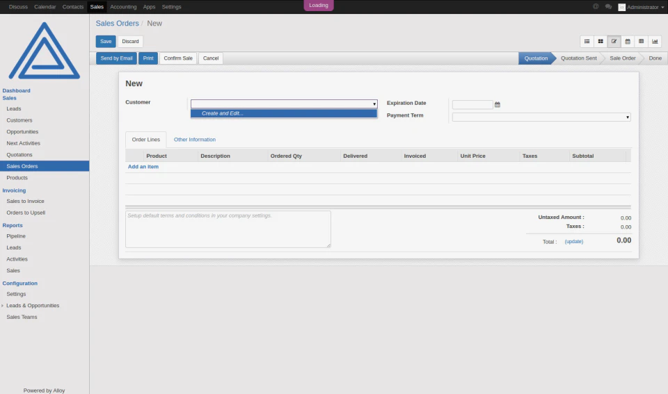 screenshot of AlloyERP