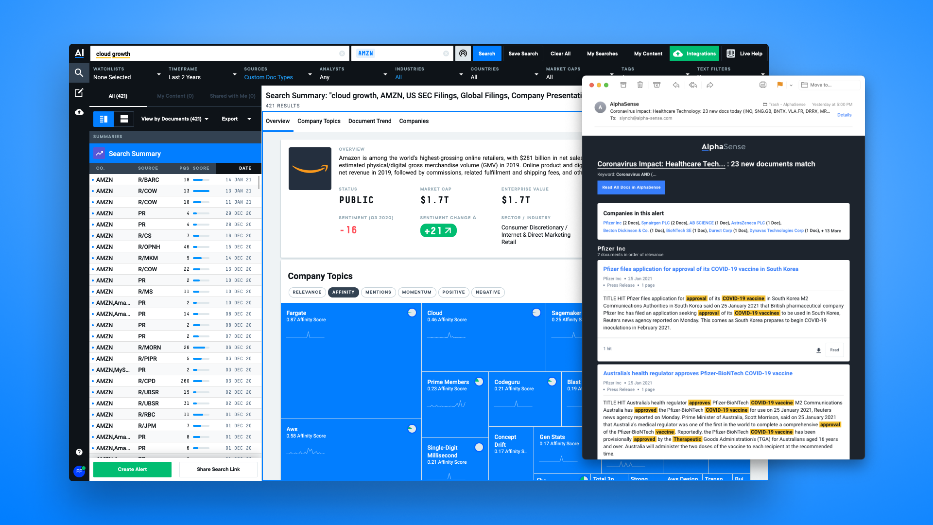 screenshot of AlphaSense