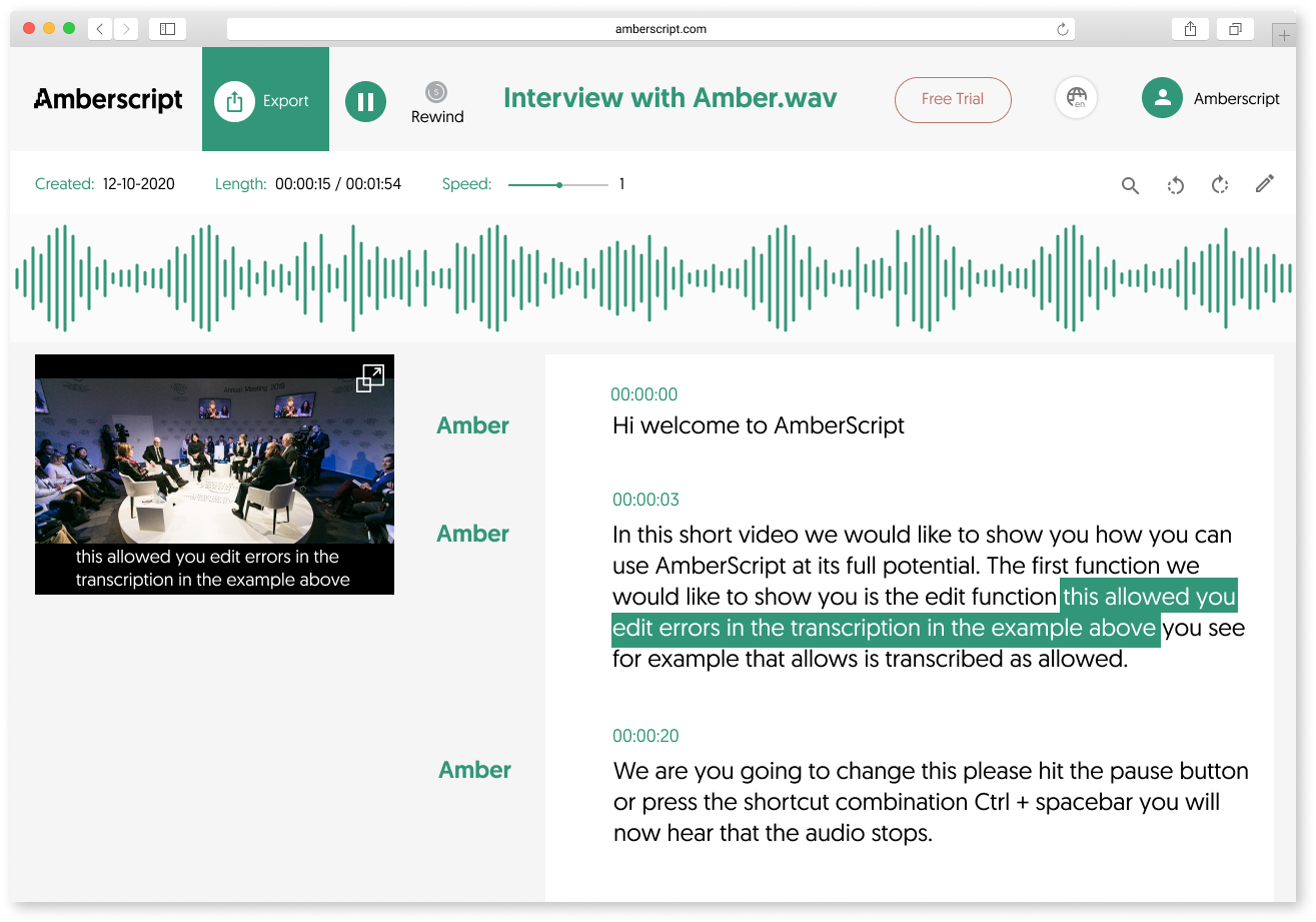 screenshot of Amberscript