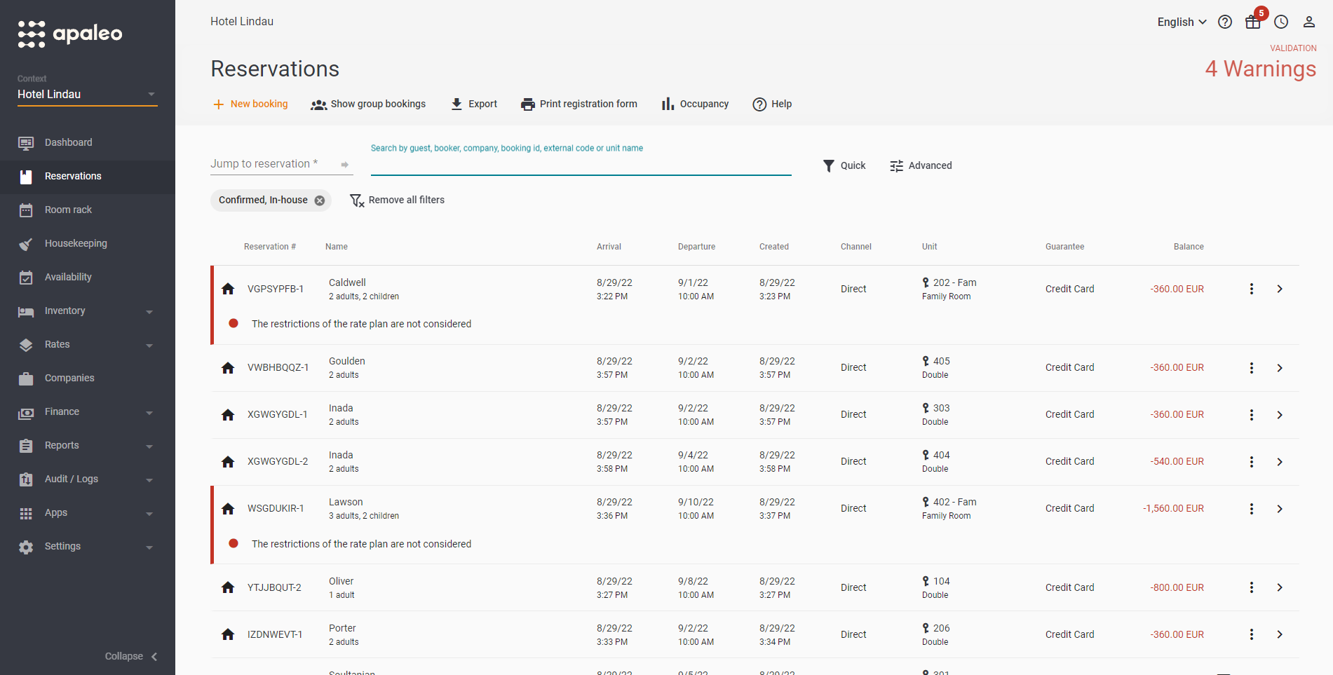 screenshot of Apaleo