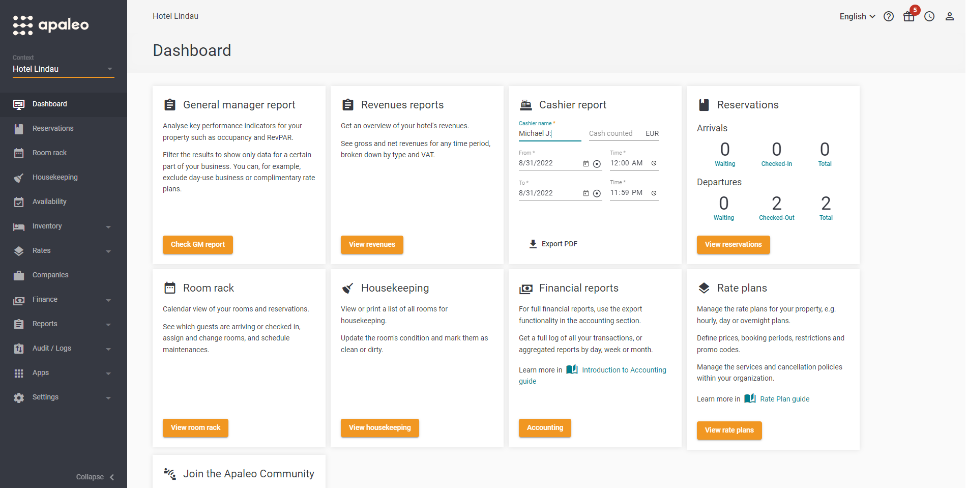 screenshot of Apaleo