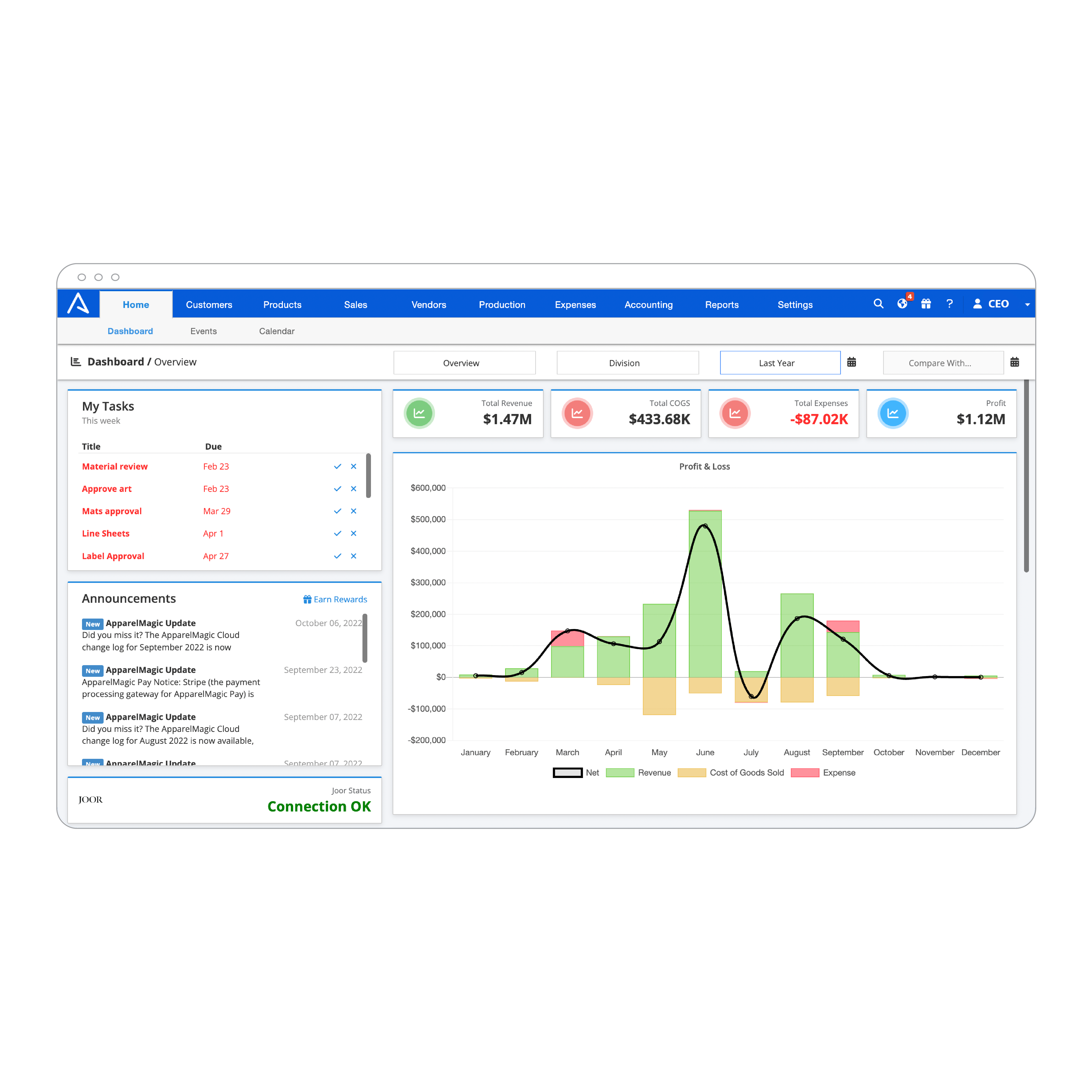 screenshot of ApparelMagic