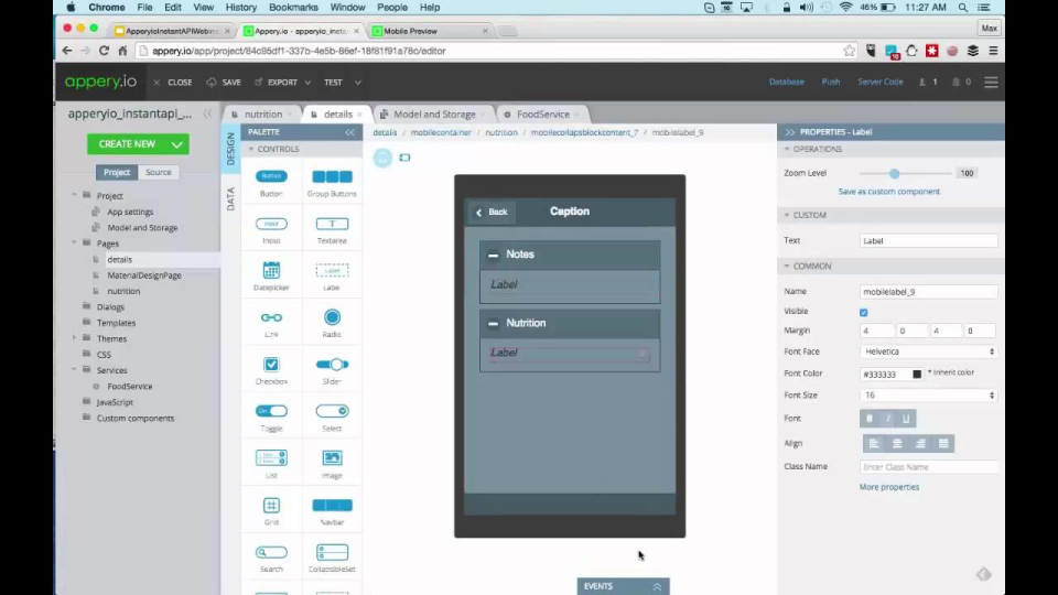 screenshot of Appery.io