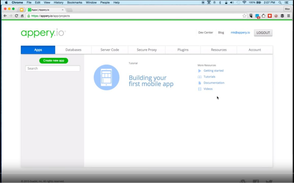 screenshot of Appery.io