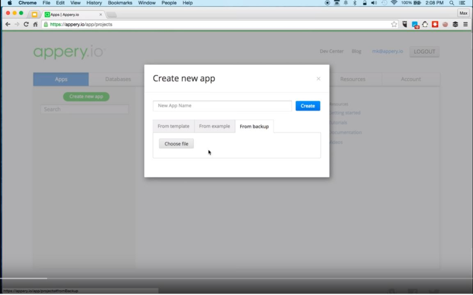 screenshot of Appery.io