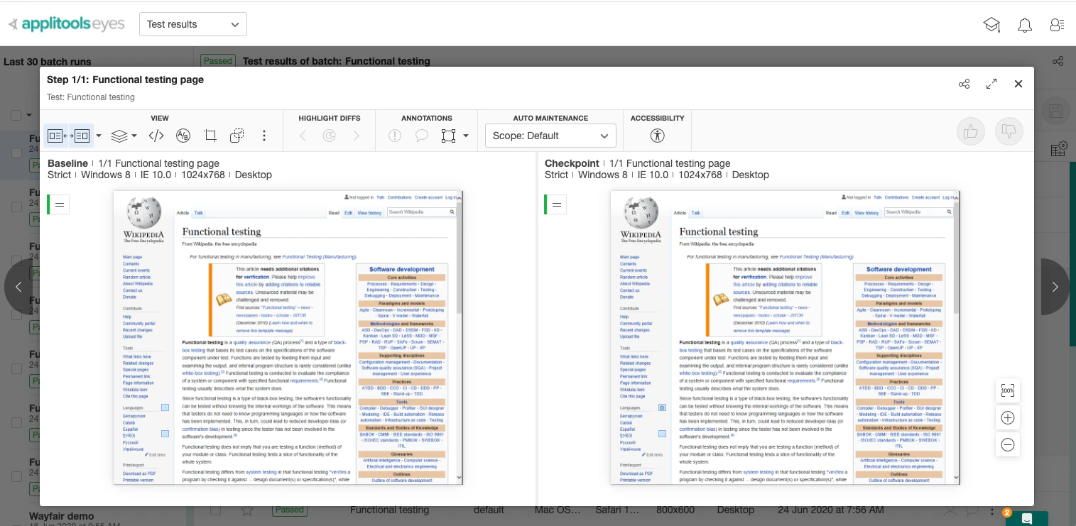screenshot of Applitools
