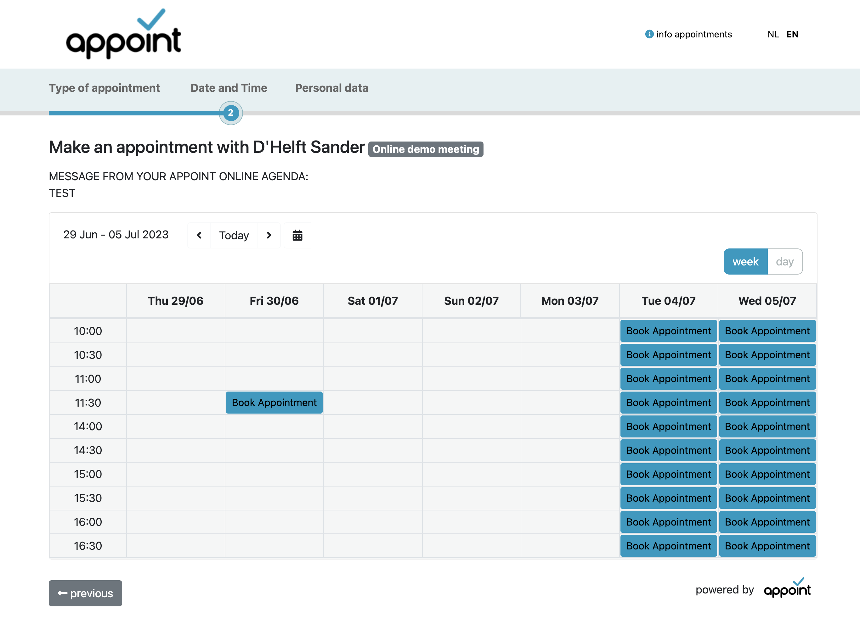 screenshot of Appoint